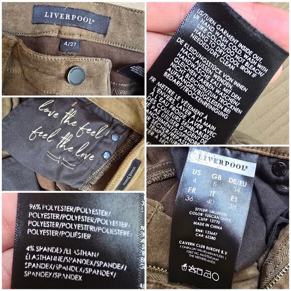 Stretch Micro Suede Skinny Pants Liverpool Abby Ankle Size 4 27 Olive Brown - Picture 4 of 9